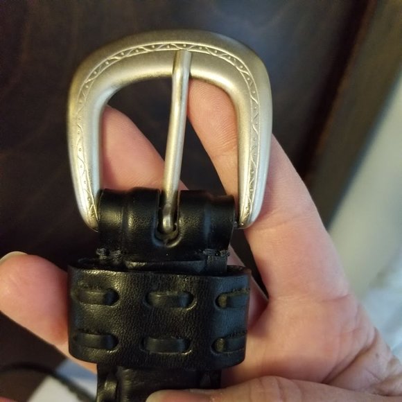 Stone Mountain Black Italian Leather Eurometal Silver Engraved Buckle, Size 36 - Picture 4 of 15